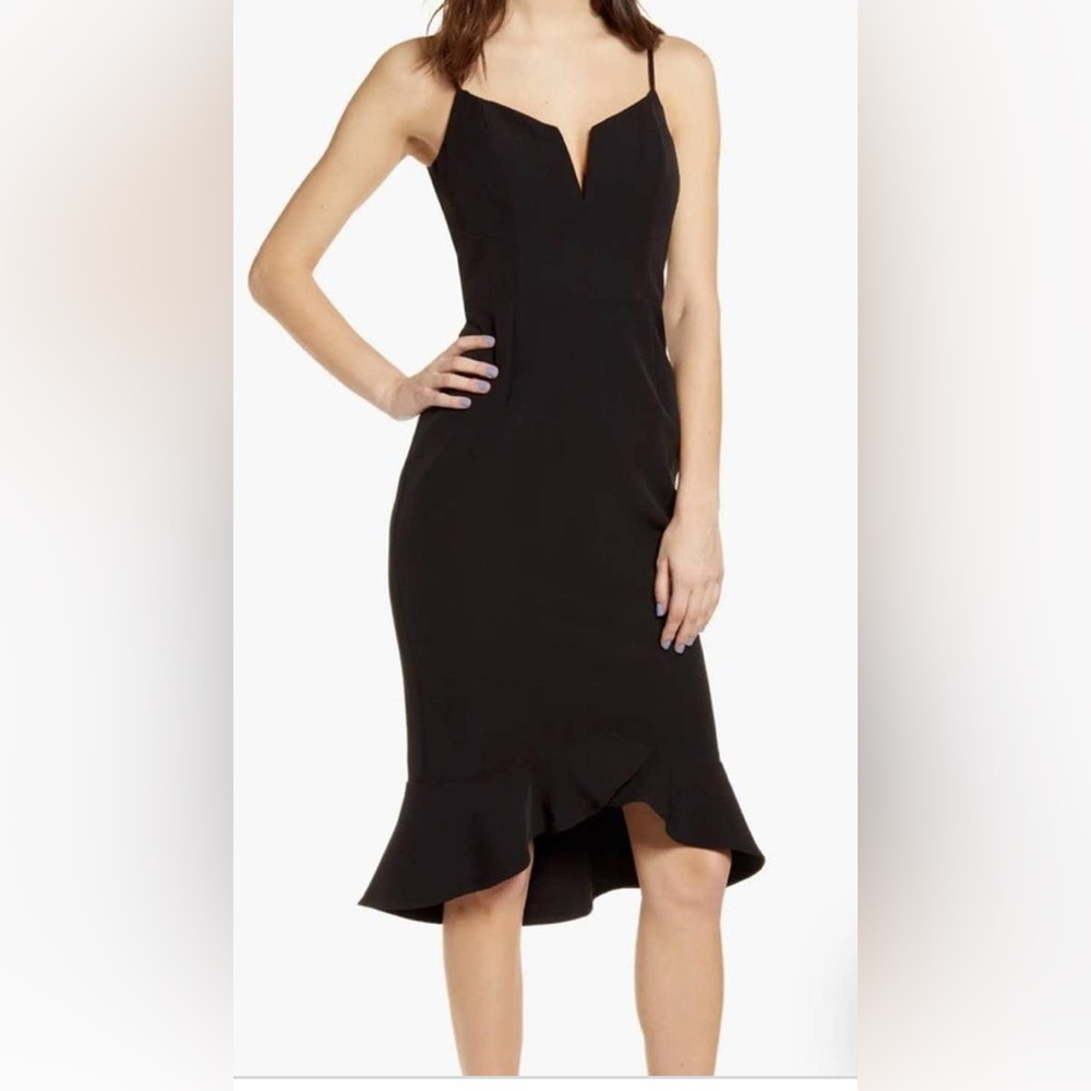 Bardot Black Kristen Midi Flounce Hem Dress Sz XS
